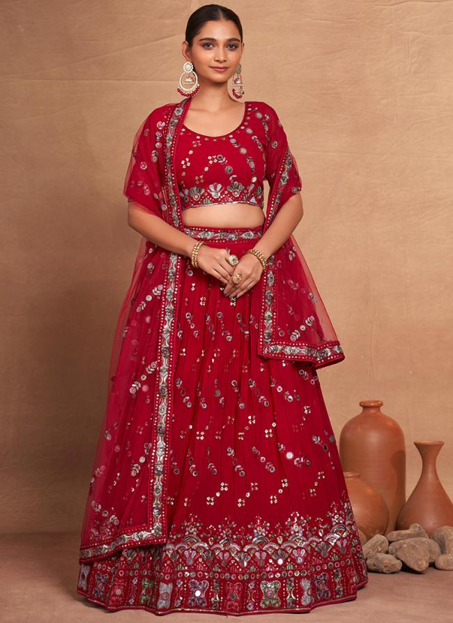 Georgette Red Party Wear Sequins Work Lehenga Choli